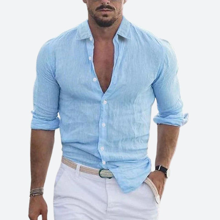 Men’s Slim Fit Linen Long Sleeve Shirt | Leo