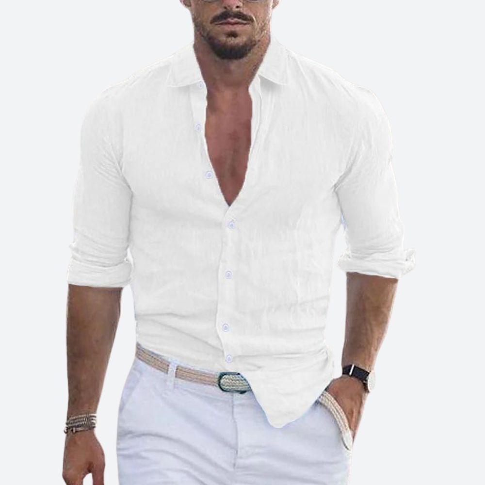 Men’s Slim Fit Linen Long Sleeve Shirt | Leo