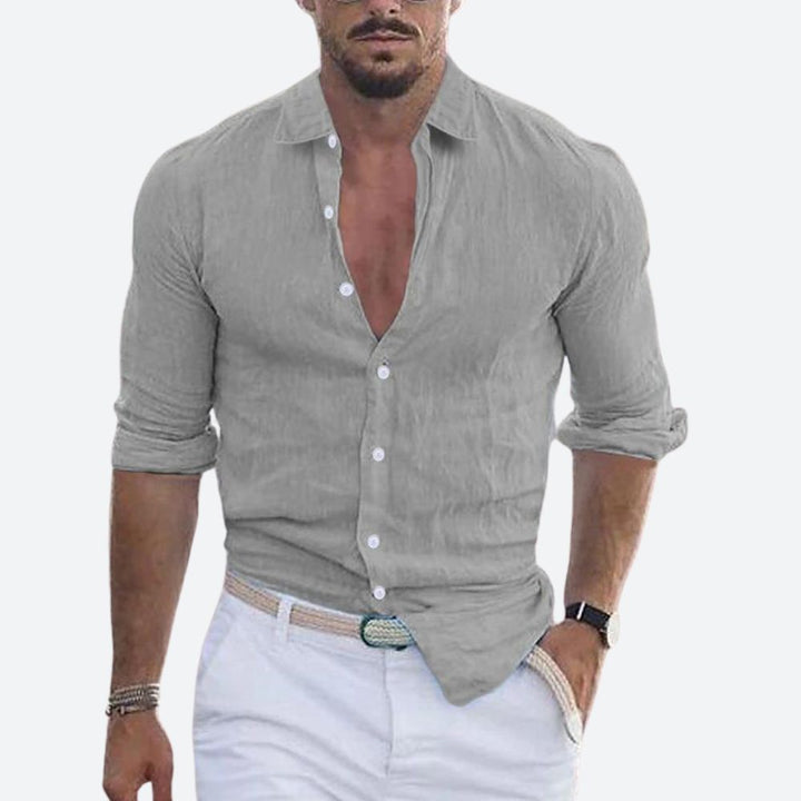 Men’s Slim Fit Linen Long Sleeve Shirt | Leo