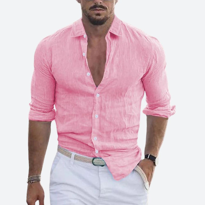 Men’s Slim Fit Linen Long Sleeve Shirt | Leo